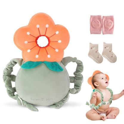 Generic Baby Head Protector Backpack Head Protector Pad Safety Cushion for Crawling and Walking with Baby Knee Pads (Ordinary Style-Flower) Larger